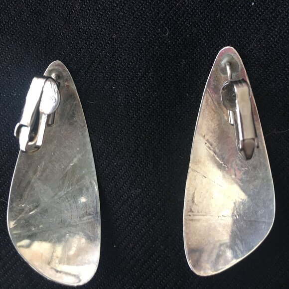 Native American Indian Silver and Turquoise Vintage "Wings" Earrings, Clip Back - Picture 3 of 3